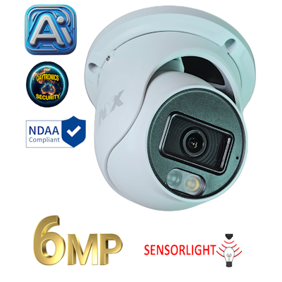 Daytronics Security NYX dome turret security camera with 6MP resolution and sensor light feature