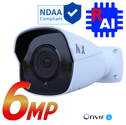 NYX people detection IP camera featuring 6MP resolution and NDAA compliance for enhanced security