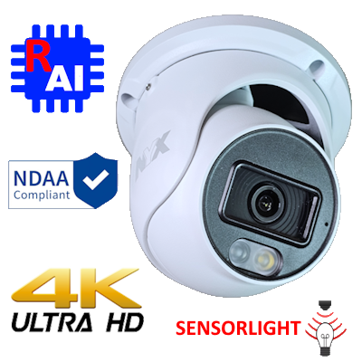Daytronics Security 4K dome security camera in white with ultra HD resolution and sensor light