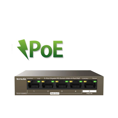 5-Port Gigabit PoE Switch with 4 port PoE switch for security cameras, ideal for surveillance systems