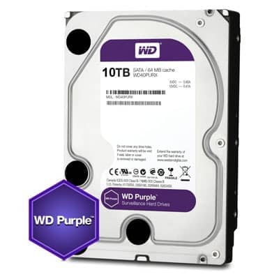 10TB WD Purple surveillance hard drive designed for video storage and security systems