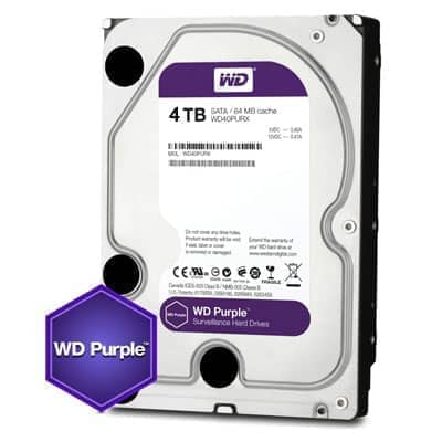 4TB WD Purple surveillance hard drive with SATA interface and 64 MB cache for security systems
