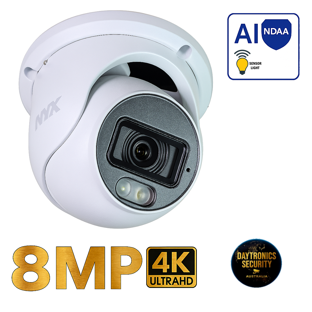 NYX dome turret security cameras 6MP with sensor light and NDAA compliant for surveillance