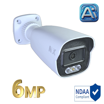 NYX bullet security cameras with 6MP resolution NDAA compliant for enhanced AI surveillance