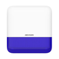 Hikvision Ax pro wireless outdoor sounder in white and blue for security alert systems