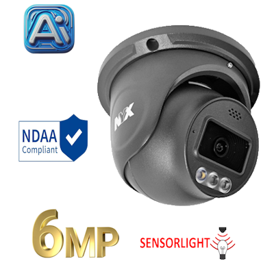 NYX D6FLB ULTIMATE camera black dome security camera with 6MP resolution and SensorLight technology