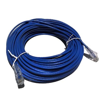 Blue Ethernet cable used for DIY CCTV kit 8 channel NVR installation with clear connectors