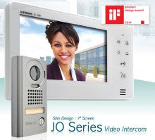Aiphone JO Series video intercom kit featuring a 7-inch screen and stylish design for home security
