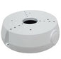Daytronics Security white security camera junction box with multiple mounting holes and cable access ports